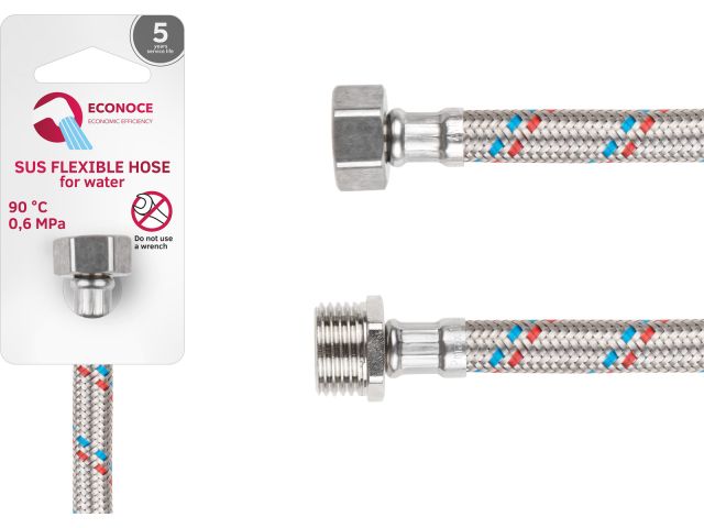 подводка гибкая, sus, гайка 1/2" - штуцер 1/2" 120см econoce (6 bar, 90°с, неверный артикул на стикере, в процессе исправления) ec021120 от BTSprom.by