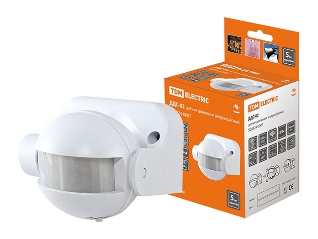 датчик движения  настенный  ддс-02 1100вт, 5-480с, 12м, 5+лк, 180гр, ip44, tdm sq0324-0007 от BTSprom.by