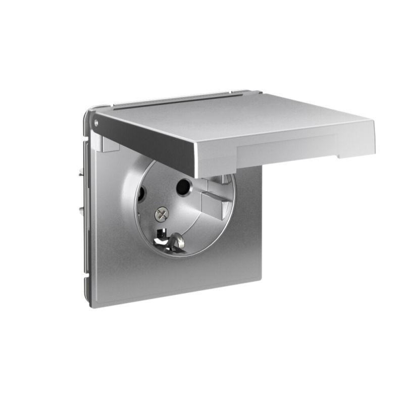  Розетка ArtGallery 16А IP20 с заземл. защ. шторки с крышкой механизм алюм. SE GAL000346 фото в каталоге от BTSprom.by