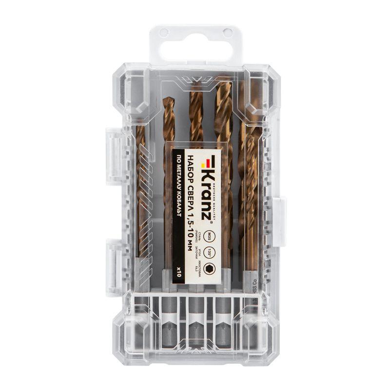  Набор сверл по металлу "Кобальт" 1.5-10 мм Р6М5К5 шестигранный хвостовик (10 предметов) Kranz KR-91-0634-1 фото в каталоге от BTSprom.by