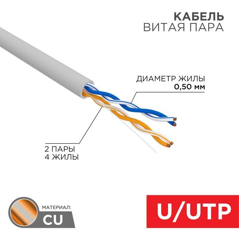 кабель витая пара u/utp кат.5e 2х2х24awg solid cu pvc сер. (м) rexant 01-0023 от BTSprom.by