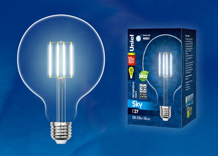 лампа светодиодная led-g125-10w/nw/e27/cl pls02wh sky прозр. картон uniel ul-00004859 от BTSprom.by