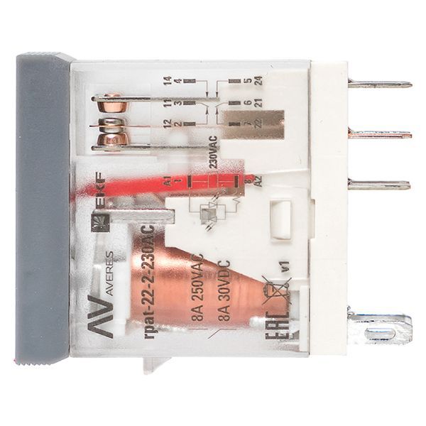  Реле промежуточное с кнопкой и мех. индикацией RPAt 22/2 8А 230В AC EKF rpat-22-2-230AC фото в каталоге от BTSprom.by