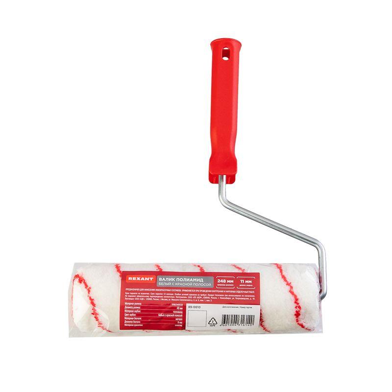  Валик полиамид бел. с желт. полосой ворс 11мм шир. ролика 240мм d42мм бюгель 8мм "Мастер" Rexant 89-0010 фото в каталоге от BTSprom.by