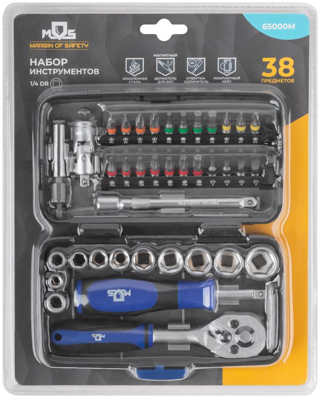  Мини-набор инструмента (биты; головки; вороток; удлинитель) 38шт пластиковый кейс MOS 65000М фото в каталоге от BTSprom.by