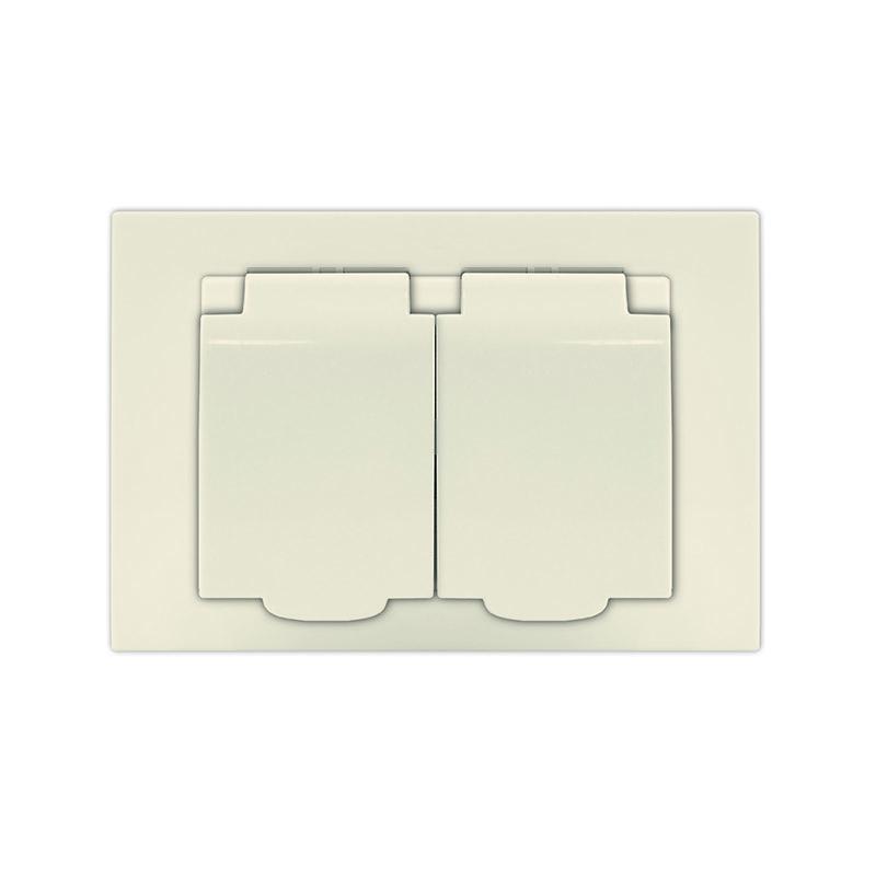 розетка 2-м сп афина 16а ip20 с заземл. c крышкой в сборе сл. кость (ivory) universal a0031-i от BTSprom.by
