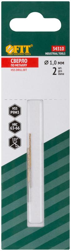  Сверло HSS по металлу титановое покрытие в блист. 1.0мм (уп.2шт) FIT 34310 фото в каталоге от BTSprom.by