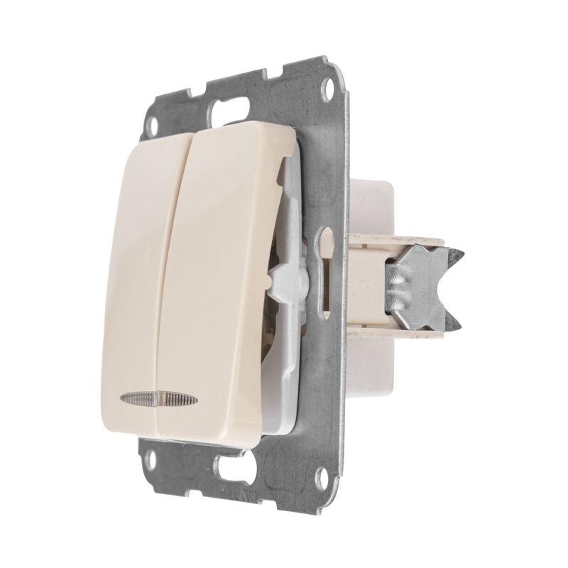  Выключатель 2-кл. СП DEA 10А с подсветкой механизм беж. Kranz KR-78-0233 фото в каталоге от BTSprom.by