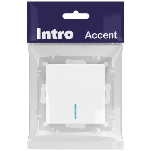  Выключатель 1-кл. СП Accent 6-102-01М 10А IP20 250В с подсветкой AL/CU бел. матов. Intro Б0063466 фото в каталоге от BTSprom.by
