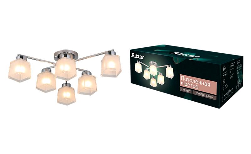 люстра bari 6хe27 660х660х200мм потолочная метал. хром ritter 52519 6 от BTSprom.by