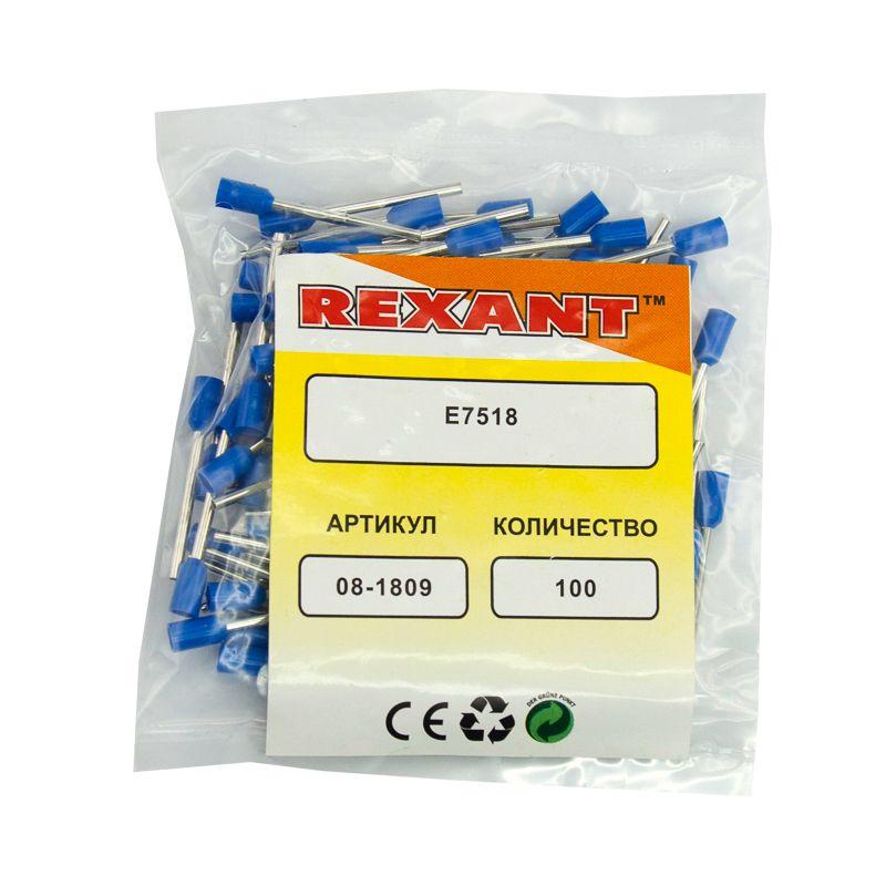  Наконечник штыревой втулочный изолир. (НШВИ F-18мм) 18ммх0.75кв.мм (E7518) син. REXANT 08-1809 фото в каталоге от BTSprom.by