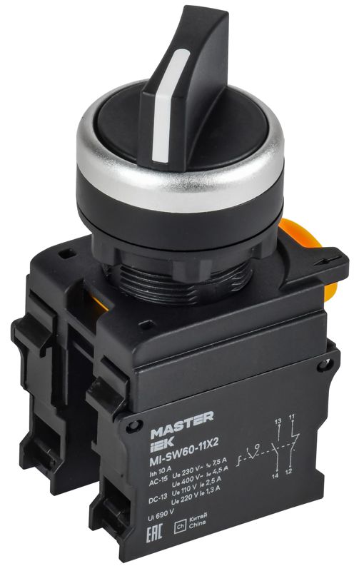 переключатель 2 полож. 1но+1нз черн. master iek mi-sw60-11x2-3-24-2-k02 от BTSprom.by