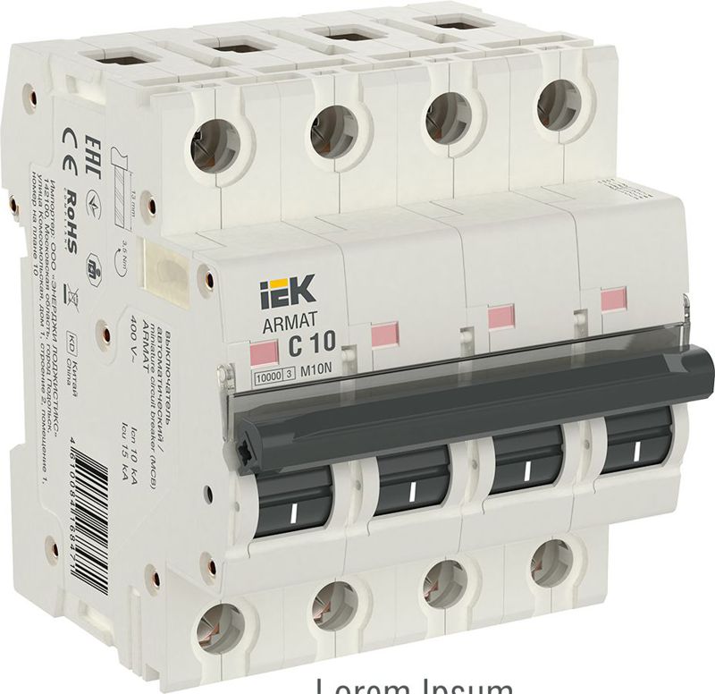 выключатель автоматический модульный 4п c 10а m10n armat iek ar-m10n-4-c010 от BTSprom.by