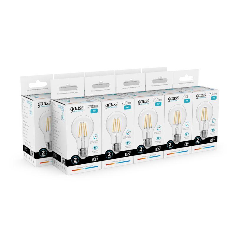 Лампа светодиодная филаментная Filament Elementary А60 9Вт 4100К Е27 730лм GAUSS 22229 фото в каталоге от BTSprom.by