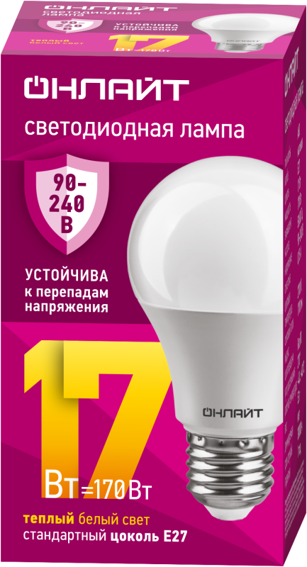 лампа светодиодная 90 533 oll-a60-17-230-2.7к-e27 pro 90-240в онлайт 90533 от BTSprom.by