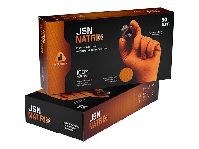 перчатки нитриловые, р-р 9/l, оранж., уп. 25 пар,  jetasafety (ультрапрочные) (jeta safety) 050natrix-or-09-l от BTSprom.by