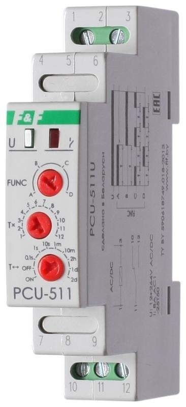 реле времени pcu-511u 8а 12-264в ac/dc 1 перекл. ip20 многофункц. монтаж на din-рейке f&f ea02.001.011 от BTSprom.by