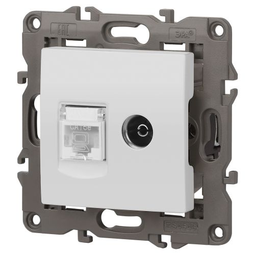  Розетка компьютерная + телевизионная Elegance 14-3110-01М RJ45+TV матов. бел. Эра Б0065767 фото в каталоге от BTSprom.by