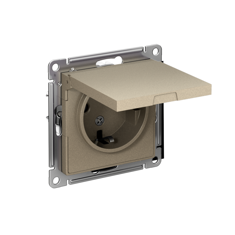 розетка 1-м сп atlasdesign 16а ip20 с заземл. защ. шторки с крышкой механизм шампань se atn000546 от BTSprom.by