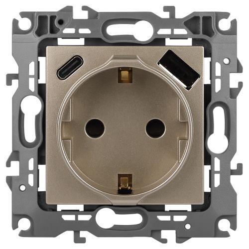 розетка эра12 12-4108-04 16а 250в 2p+e с usb type-a+c 5в-3а защ. шторки шампань эра б0067727 от BTSprom.by