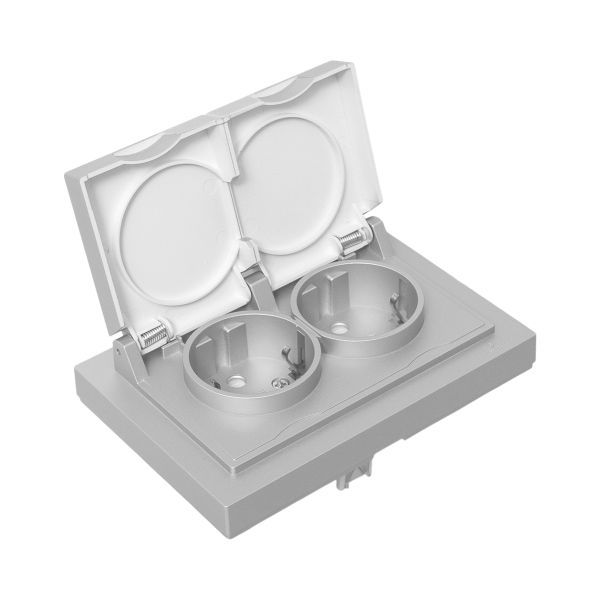  Розетка 2-м СП Эпика 16А IP44 с заземл. защ. шторки с рамкой с крышками механизм алюм. EKF UP1-SOA-211-44 фото в каталоге от BTSprom.by