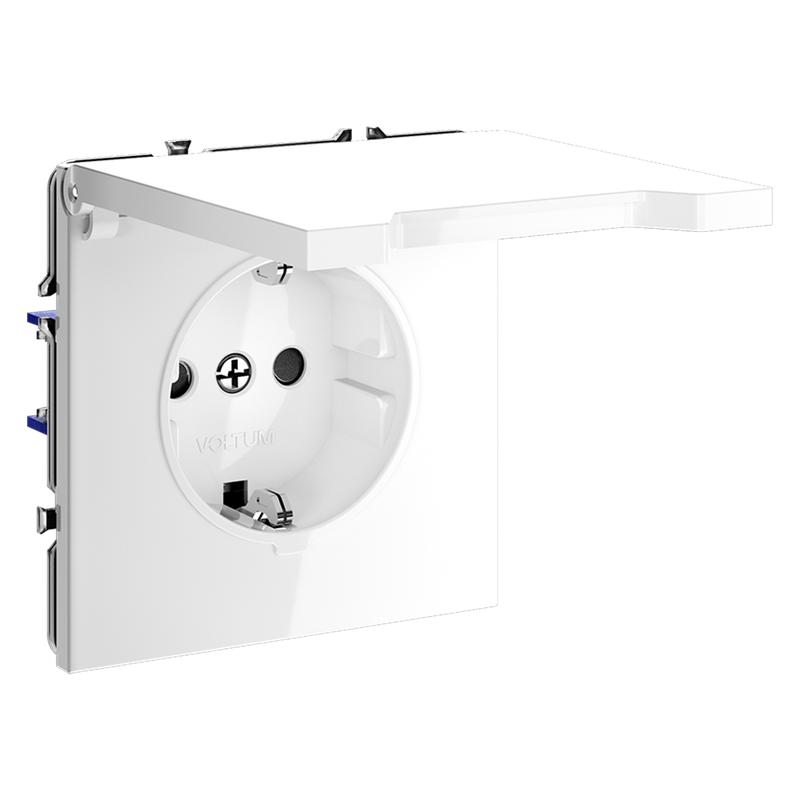  Розетка 1-м СП S70 16А с заземл. защ. шторки + крышка механизм бел. глянцевый Voltum VLS040301 фото в каталоге от BTSprom.by