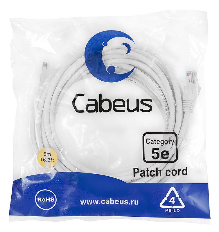 патч-корд u/utp кат.5e pc-utp-rj45-cat.5e-5m-wh 2xrj45/8p8c неэкранир. pvc 5м бел. cabeus 7687c от BTSprom.by