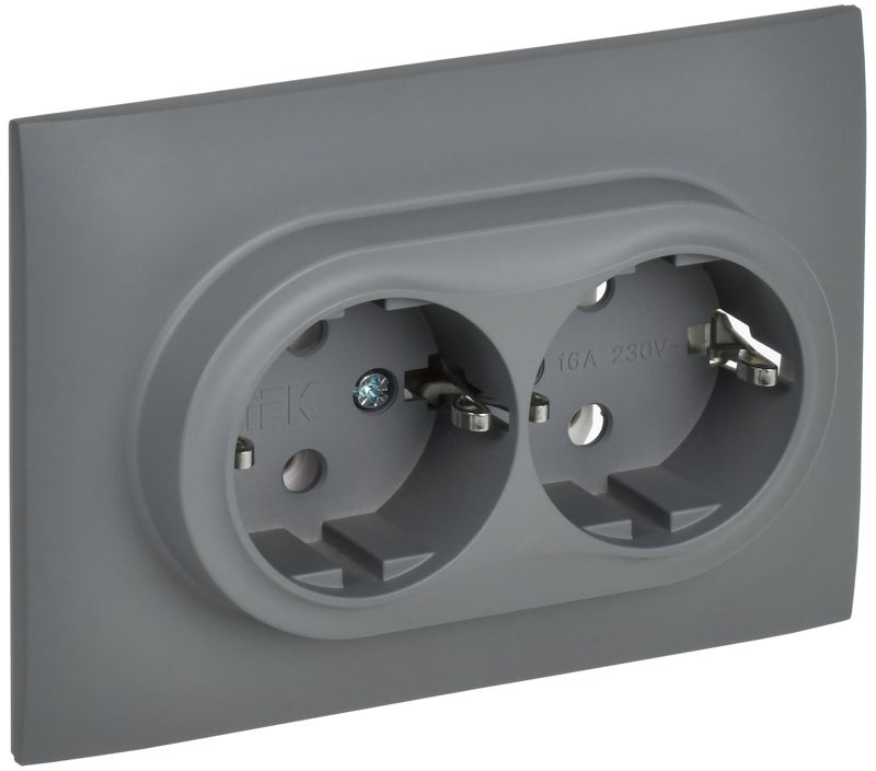 розетка 2-м skandy 16а с заземл. без защ. шторок в сборе sk-r08gr сер. iek sk-r21-16-k03-f от BTSprom.by