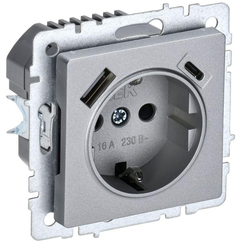 розетка brite рюш11-1-бра 16а с usb a+c 18вт с заземл. защ. шторки механизм алюм. iek br-r14-16-u22-018-k47 от BTSprom.by