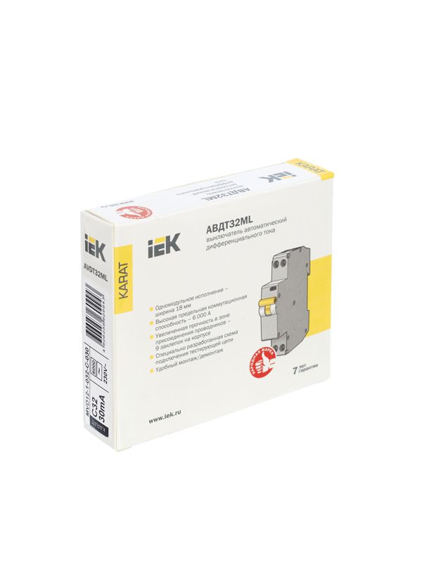  Выключатель автоматический дифференциального тока C 32А 30мА АВДТ32МL KARAT IEK MVD12-1-032-C-030 фото в каталоге от BTSprom.by