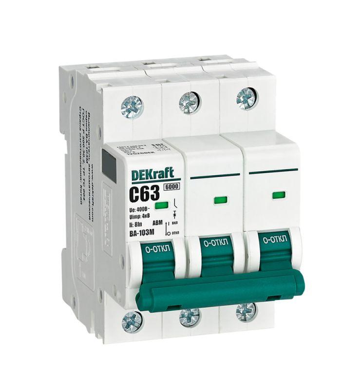 выключатель автоматический модульный 3п c 63а 6ка ва-103m без теплозащиты dekraft 12526dek от BTSprom.by