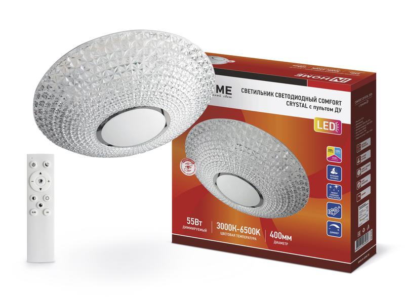 светильник светодиодный comfort crystal 55вт 3000-6500к 4400лм 230в 400х100мм с пультом ду in home 4690612034898 от BTSprom.by