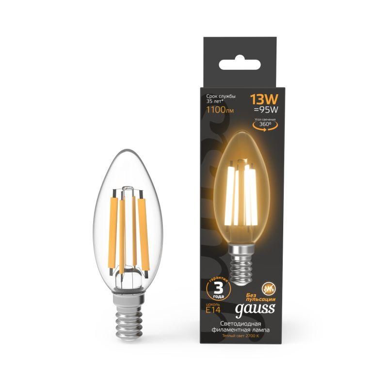 лампа светодиодная филаментная black filament 13вт свеча 2700к тепл. бел. e14 1100лм gauss 103801113 от BTSprom.by