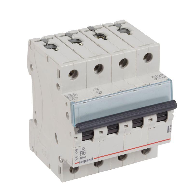  Выключатель автоматический модульный 4п B 6А 10кА TX3 6000 4мод. 400В Leg 403899 фото в каталоге от BTSprom.by