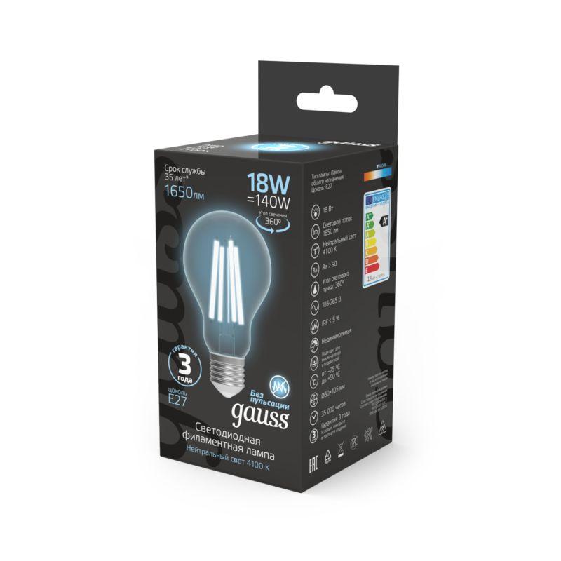 Лампа светодиодная филаментная Black Filament 18Вт A60 грушевидная 4100К нейтр. бел. E27 1650лм GAUSS 102902218 фото в каталоге от BTSprom.by