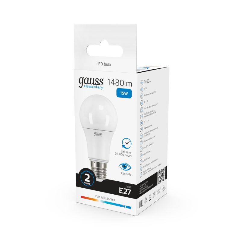 Лампа светодиодная Elementary 15Вт A60 грушевидная 6500К холод. бел. E27 1480лм GAUSS 23235 фото в каталоге от BTSprom.by
