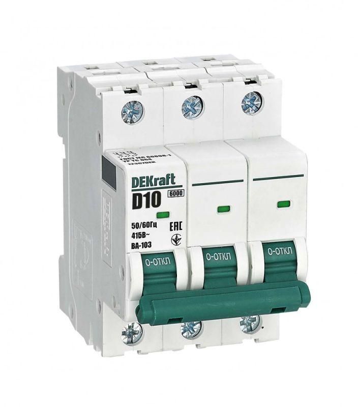 выключатель автоматический модульный 3п d 10а 6ка ва-103 dekraft 12367dek от BTSprom.by