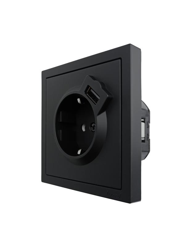  Розетка 1-мест. с/з+USB разъем СП ZIMA IP20 черн. бархат LEZARD 704-4288-181 фото в каталоге от BTSprom.by