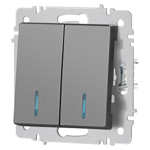  Выключатель 2-кл. СП Accent 6-105-07 10А IP20 250В с подсветкой AL/CU графит Intro Б0063521 фото в каталоге от BTSprom.by