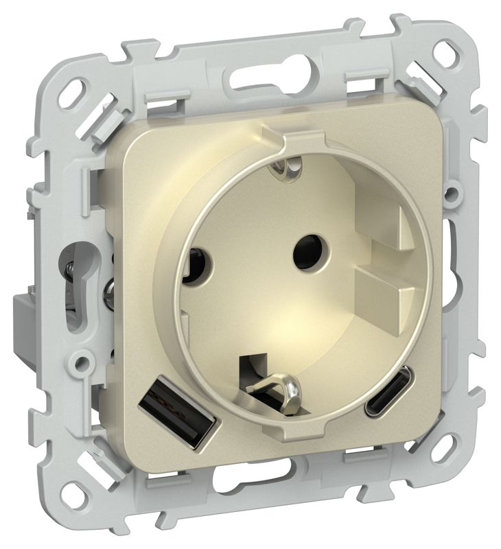 розетка 1-м сп flite рсюшс11-1-флш 16а с usb a+c 20вт с заземл. с защ. шторками безвинтовое крепление механизм шампань iek fi-r14-16-1-u22-020-k37 от BTSprom.by