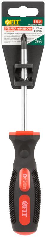  Отвертка "Универсал" CrV сталь прорезинен. ручка Профи 6х100мм РН2 FIT 55114 фото в каталоге от BTSprom.by