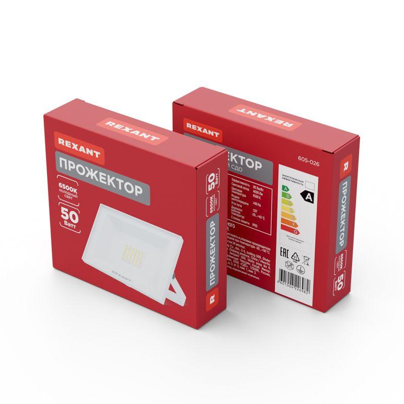  Прожектор СДО 50Вт 4000лм 5000К бел. корпус Rexant 605-026 фото в каталоге от BTSprom.by