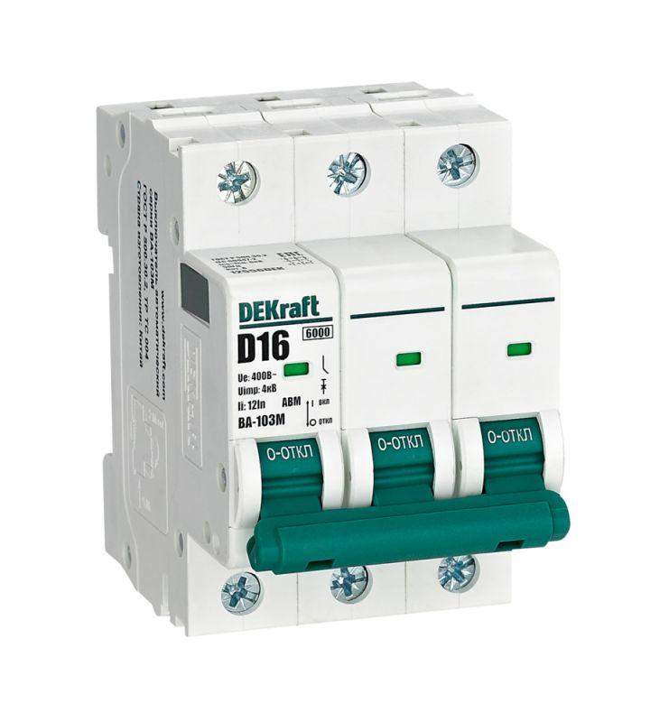 выключатель автоматический модульный 3п d 16а 6ка ва-103m без теплозащиты dekraft 12556dek от BTSprom.by