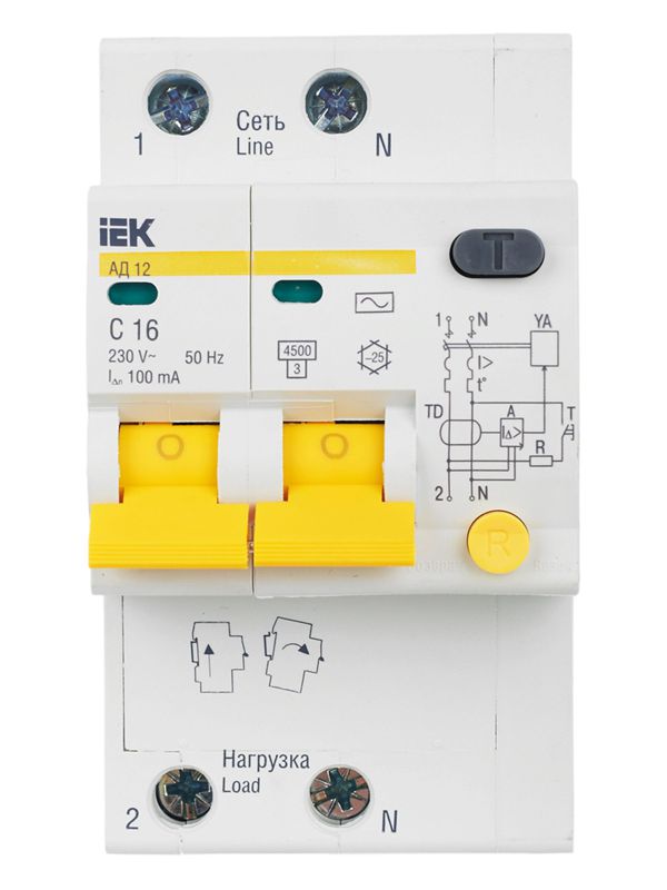  Выключатель автоматический дифференциального тока 2п C 16А 100мА тип AC 4.5кА АД-12 KARAT IEK MAD10-2-016-C-100 фото в каталоге от BTSprom.by