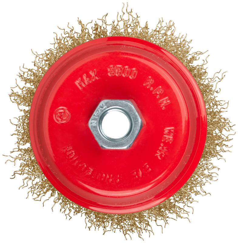  Корщетка-чашка гайка М14 стальная латунированная волнистая проволока 100мм FIT 39270 фото в каталоге от BTSprom.by