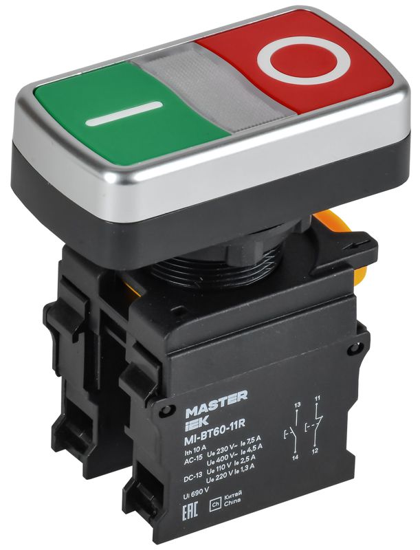 кнопка "i-o" d22мм 1но+1нз master без подсветки iek mi-bt60-11r-3-21-k51 от BTSprom.by