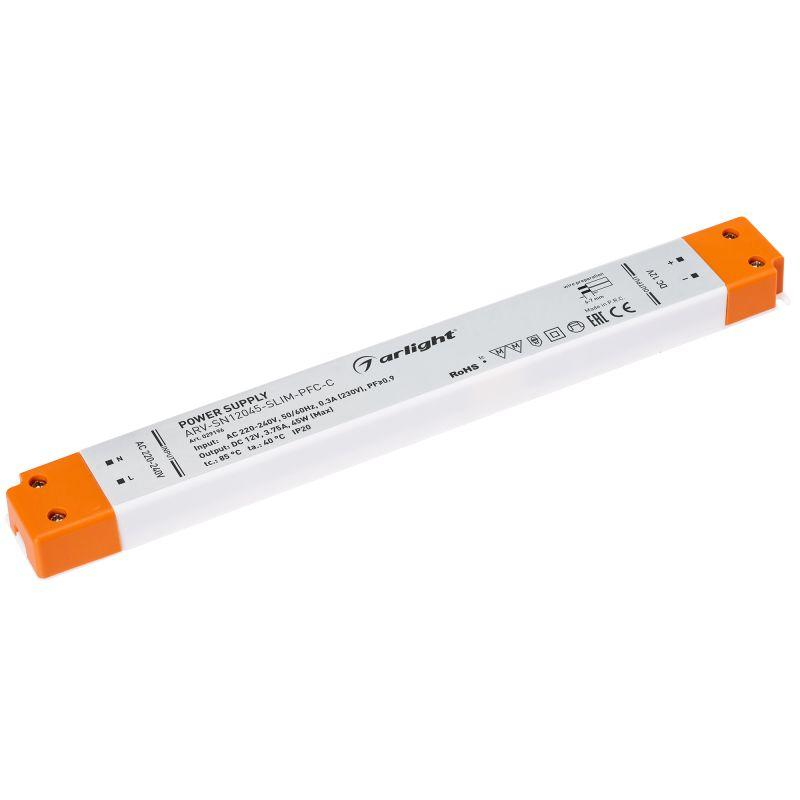 блок питания arv-sn12045-slim-pfc-c 12в 3.75а 45вт ip20 пластик 3 года arlight 029196 от BTSprom.by