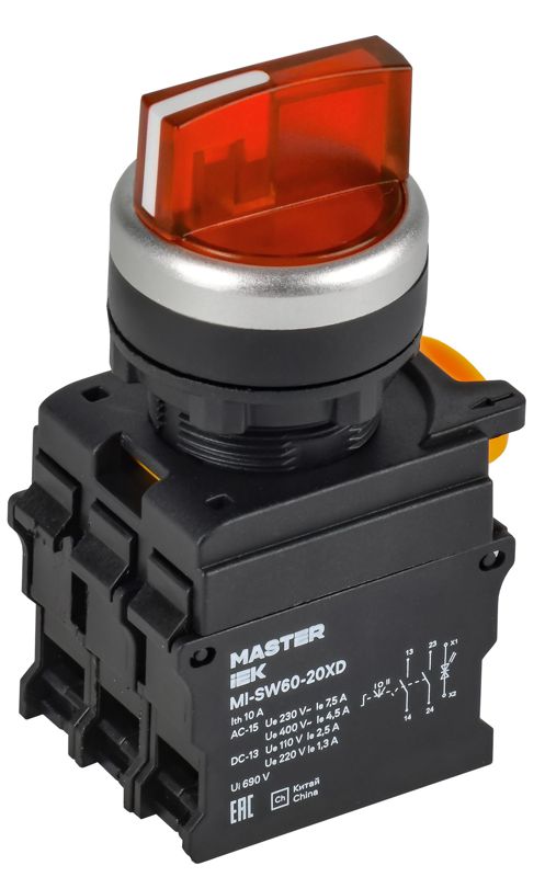 переключатель 3 полож. 2но с подсветкой красн. master iek mi-sw60-20xd-4-14-3-k04 от BTSprom.by