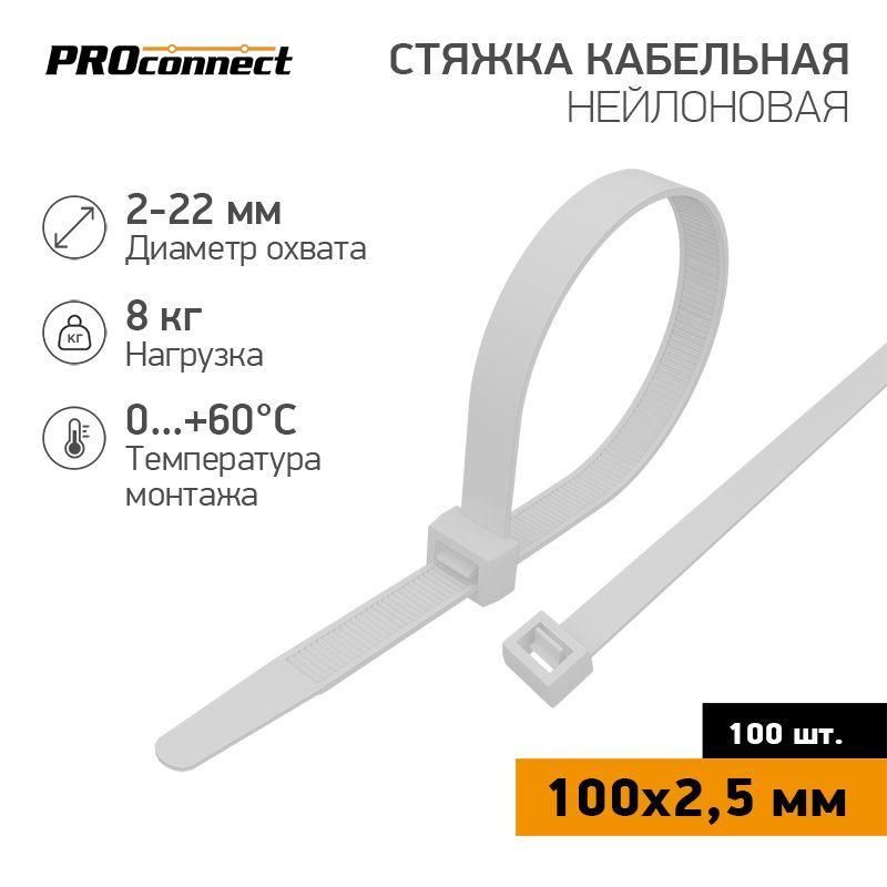 хомут кабельный 100х2.5 нейл. бел. (уп.100шт) proconnect 57-0100 от BTSprom.by