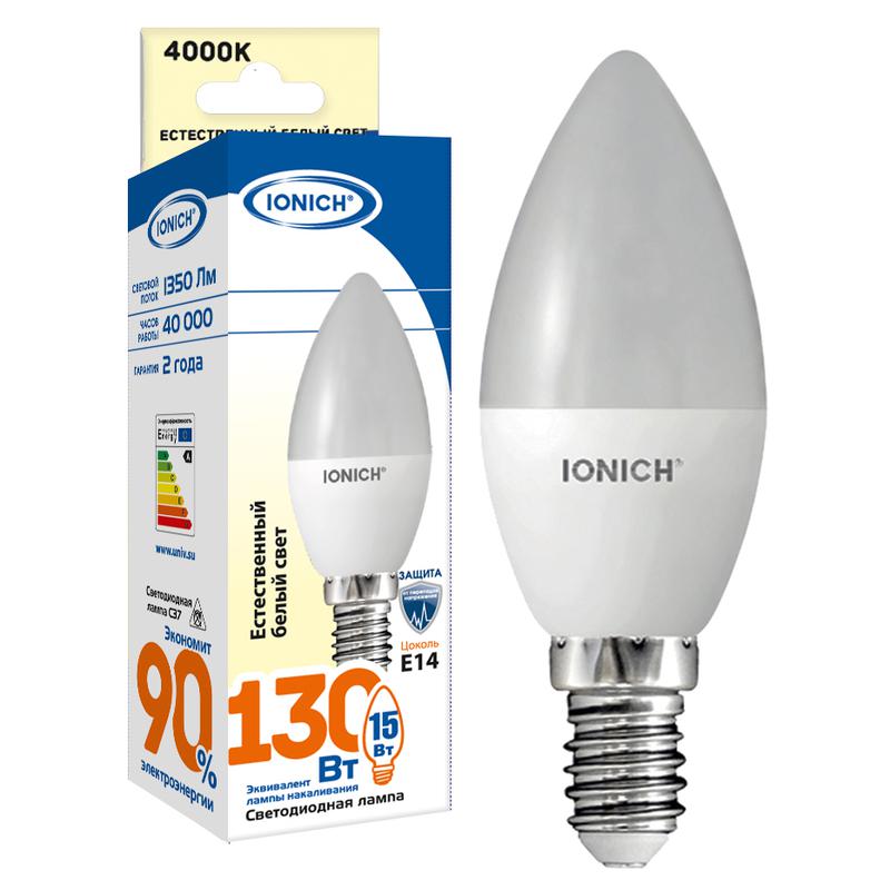 лампа светодиодная c37 15вт свеча 4000к e14 230в ionich 1907 от BTSprom.by